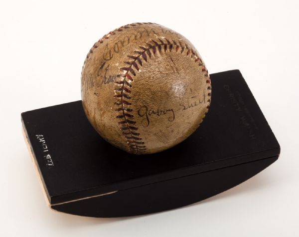 CHRISTY WALSH PRESENTATION INK BLOTTER BALL SIGNED BY BABE RUTH, CONNIE MACK AND OTHERS