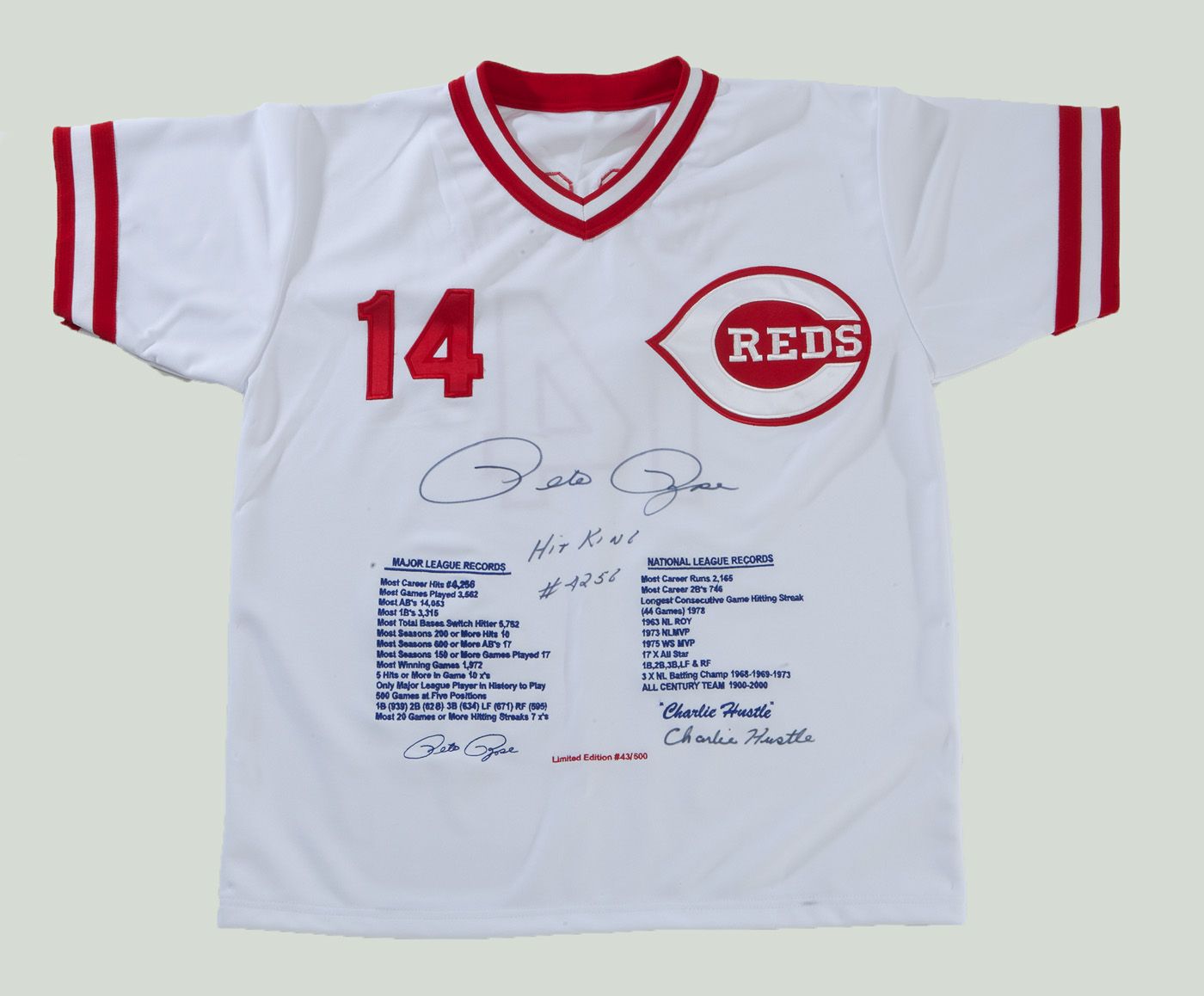 Pete Rose Autographed Limited Edition Jersey 226/500 Certified