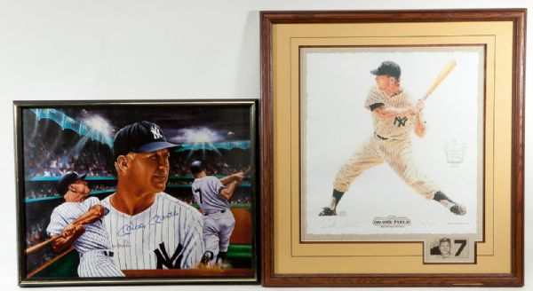 1986 MICKEY MANTLE SIGNED PRINT PLUS MICKEY MANTLE UNSIGNED PRINT