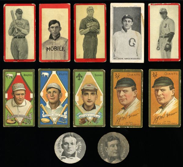  PRE-WWI LOT OF 61 DIFFERENT CARDS - 1909-11 E254 COLGENS CHIPS (14), 1910 T209 CONTENTNEA PHOTO SERIES (10), 1910 T210 OLD MILL (11), 1911 T205 GOLD BORDER (26)