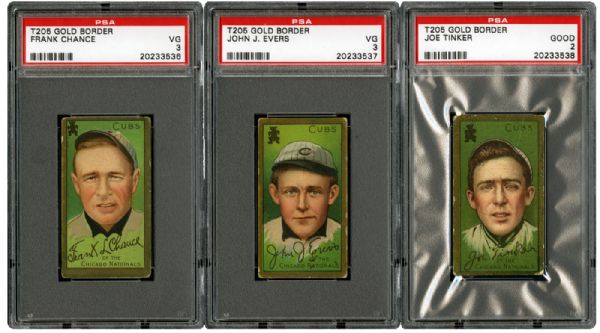  1911 T205 GOLD BORDER PSA GRADED TINKER, EVERS AND CHANCE