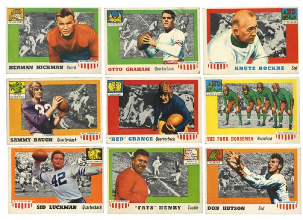 1955 TOPPS ALL AMERICAN FOOTBALL PARTIAL SET (65/100) WITH MOST KEY CARDS
