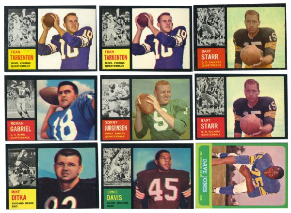 1962 TOPPS FOOTBALL LOT OF 213 (92 DIFFERENT) LOADED WITH HALL OF FAMERS