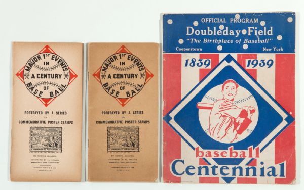 1939 BASEBALL CENTENNIAL STAMP LOT OF (2) BOOKLETS AND 1939 OFFICIAL PROGRAM DOUBLEDAY FIELD CENTENNIAL EDITION