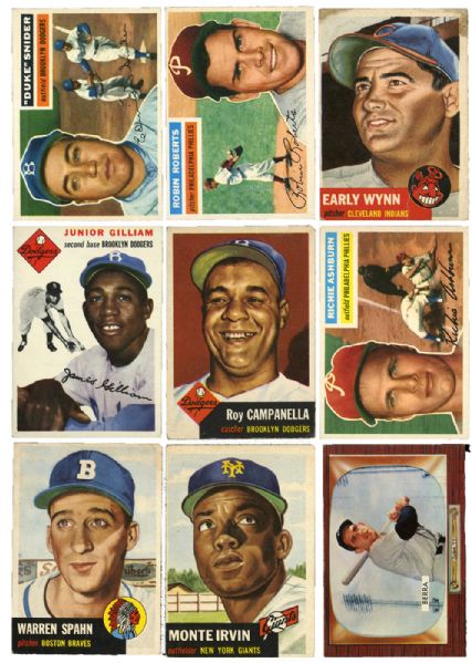 1951 THROUGH 1956 TOPPS AND BOWMAN LOT OF 161 - ALMOST ALL DIFFERENT 