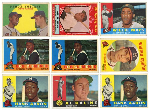 1960 (44) AND 1959 (4) TOPPS BASEBALL HALL OF FAME & STAR LOT OF 48 INC. AARON (3), CLEMENTE (2), MAYS