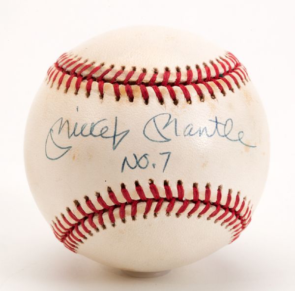 MICKEY MANTLE UPPER DECK AUTHENTICATED SINGLE SIGNED (OAL) BASEBALL WITH INSCRIPTION "NO. 7"  