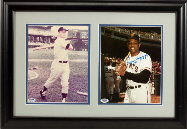 MICKEY MANTLE AND WILLIE MAYS AUTOGRAPHED FRAMED PHOTO DISPLAY