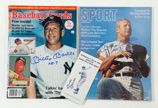 MICKEY MANTLE PAIR OF SIGNED PUBLICATIONS PLUS SIGNED PAMPHLET