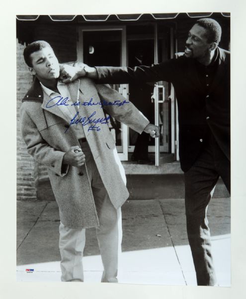 BILL RUSSELL SIGNED 16 X 20 PHOTO WITH MUHAMMAD ALI
