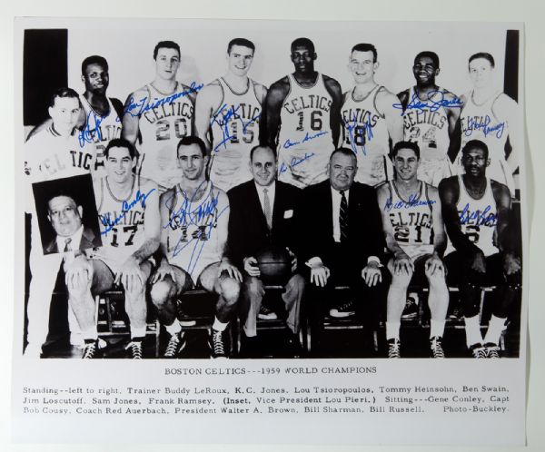 1959 WORLD CHAMPION BOSTON CELTICS 20 X 24 TEAM SIGNED PHOTO