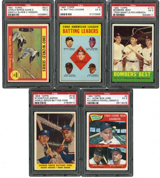 MICKEY MANTLE EX PSA 5 LOT OF (5) MULTI-PLAYER CARDS 