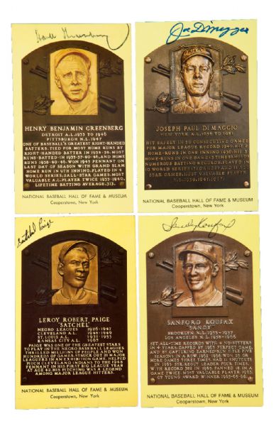 LOT OF (51) SIGNED HOF GOLD PLAQUE CARDS FEATURING PAIGE, DIMAGGIO, AARON, MUSIAL, GREENBERG, MIZE, KOUFAX AND OTHERS