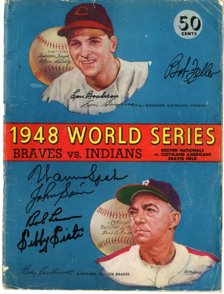 1948 WORLD SERIES PROGRAM (BOSTON BRAVES VS. CLEVELAND INDIANS) SIGNED BY SPAHN, FELLER, LEMON, BOUDREAU, SAIN, SISTI
