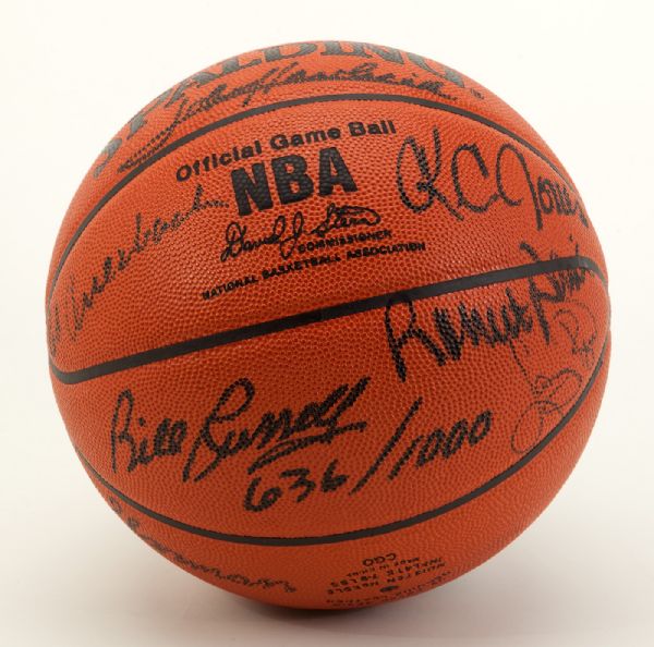 BOSTON CELTICS LIMITED EDITION HALL OF FAME PLAYERS SIGNED BASKETBALL INCLUDING RUSSELL, BIRD, COUSY, AUERBACH AND MORE