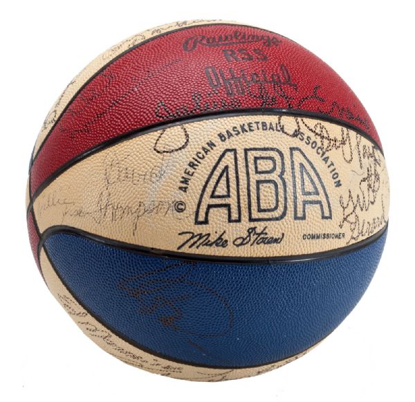 DAVID THOMPSON’S GAME USED 1976 ABA ALL-STAR BASKETBALL SIGNED BY ABA GREATS