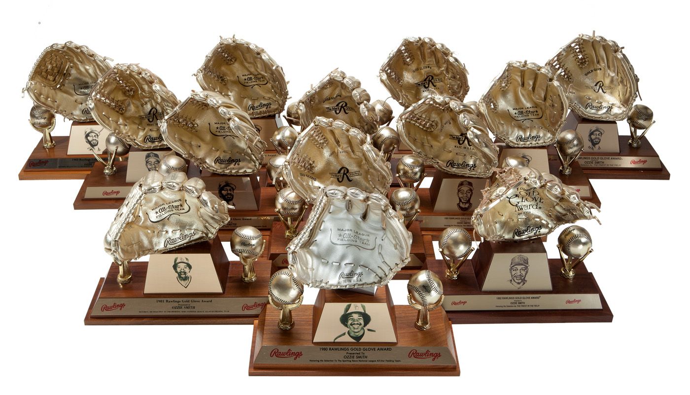 Lot Detail - OZZIE SMITH'S CAREER SET OF 13 CONSECUTIVE (NATIONAL LEAGUE  RECORD) GOLD GLOVE AWARD TROPHIES - (1980-92)