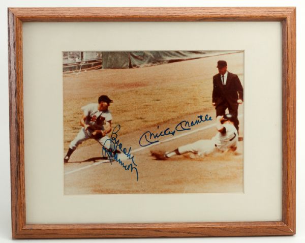 MICKEY MANTLE AND BROOKS ROBINSON SIGNED AND FRAMED 8 BY 10 COLOR PHOTO