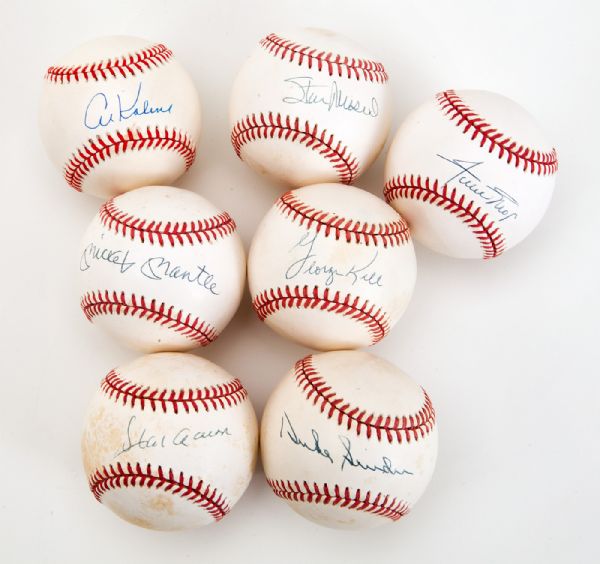 HALL OF FAME LOT OF (7) SINGLE SIGNED OMLB BASEBALL INCLUDING MANTLE, MAYS, AARON AND OTHERS
