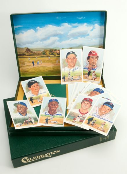 1989 PEREZ-STEELE CELEBRATION POSTCARDS COMPLETE BOXED SET OF 44 WITH 31 AUTOGRAPHED