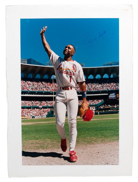 OZZIE SMITH’S OVER-SIZED SIGNED PHOTOGRAPH OF LAST GAME IN BUSCH STADIUM