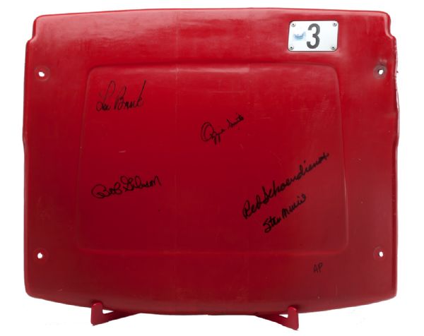 OZZIE SMITH’S ORIGINAL BUSCH STADIUM MULTI-SIGNED SEAT BACK WITH STAND