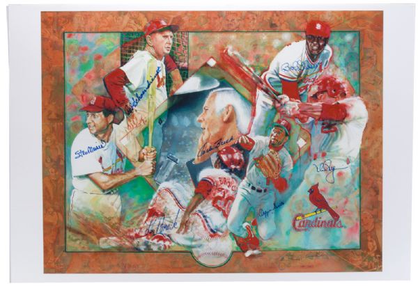 OZZIE SMITH’S ST. LOUIS CARDINALS GREATS AUTOGRAPHED (ARTIST’S PROOF) PRINT BY RUSSELL IRWIN