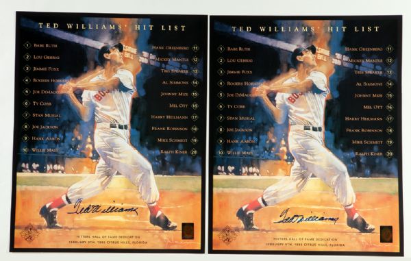 TED WILLIAMS LOT OF (2) SINGLE SIGNED 16 X 20 HIT LIST PRINTS