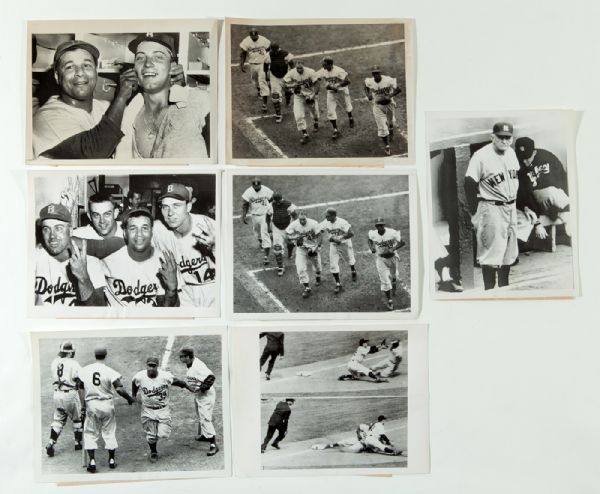 1955 WORLD SERIES ORIGINAL WIRE PHOTOS LOT OF 7 - ALL BUT 1 BROOKLYN DODGERS