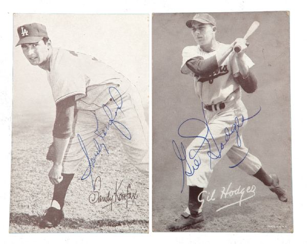 1947-66  EXHIBIT CARD AUTOGRAPHED LOT OF (2) - SANDY KOUFAX AND GIL HODGES
