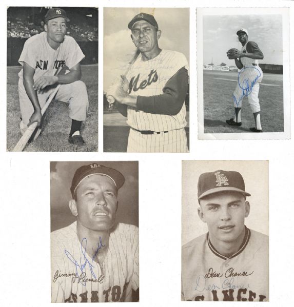 LOT OF (5) SIGNED PHOTOS AND POST CARDS INCLUDING FRANK ROBINSON, GIL HODGES AND OTHERS