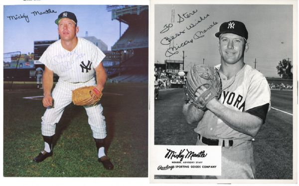 1964 MICKEY MANTLE SIGNED RAWLINGS PREMIUM 8 X 9 1/2" FULL COLOR PHOTO
