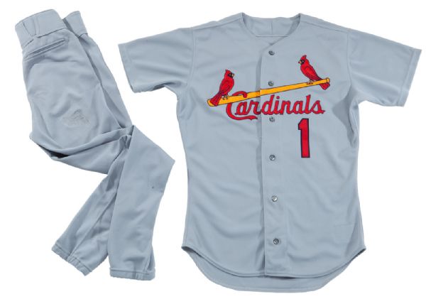 OZZIE SMITH’S 1994 ST. LOUIS CARDINALS GAME WORN ROAD JERSEY AND (1995) PANTS