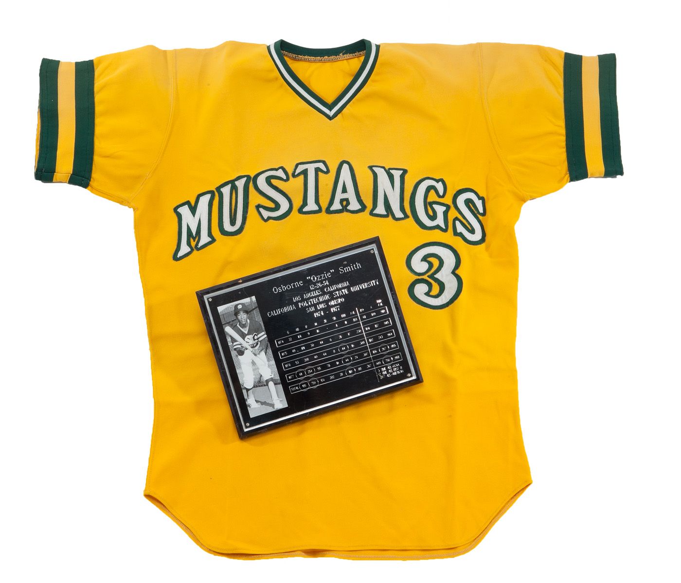 Lot Detail - OZZIE SMITH'S CA. 1975 CAL POLY SAN LUIS OBISPO UNIVERSITY  BASEBALL GAME WORN JERSEY AND RELATED PLAQUE