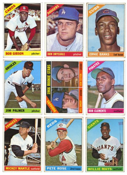 1966 TOPPS BASEBALL LOT OF APPROXIMATELY 490 CARDS INC MICKEY MANTLE