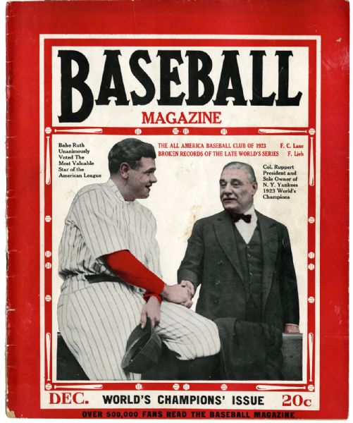 DECEMBER 1923 BASEBALL MAGAZINE WITH BABE RUTH ON COVER AND AD FOR CHRISTY MATHEWSON"S "BIG SIX" GAME ON BACK