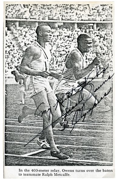 JESSE OWENS SIGNED PHOTOCOPY OF NEWSPAPER CLIPPING ABOUT 1936 OLYMPICS