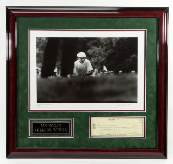BEN HOGAN LARGE 24 x 25 FRAMED PHOTO WITH SIGNED CHECK