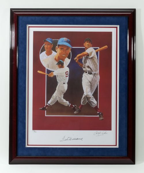 TED WILLIAMS SIGNED LARGE 32 x 25 FRAMED LIMITED EDITION LITHO (354/406) - PALUSO