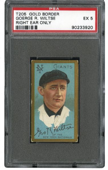 1911 T205 GOLD BORDER GEORGE R. WILTSE (RIGHT EAR ONLY SHOWS) EX PSA 5