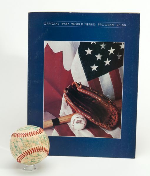 1985 NEW YORK METS TEAM SIGNED BASEBALL AND 1986 WORLD SERIES PROGRAM