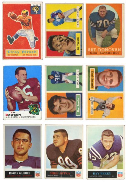 MAINLY 1957 THROUGH 1965 FOOTBALL CARD LOT OF 96 WITH MANY HALL OF FAMERS