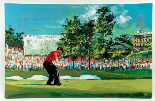 TIGER WOODS SIGNED LIMITED EDITION (19/25) GICLEE OF 2008 US OPEN "DRAMA ON THE 18TH" BY ARTIST MALCOLM FARLEY ALSO SIGNED (UPPER DECK AUTHENTICATED)