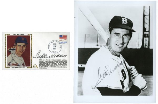 TED WILLIAMS SIGNED 8 X 10 AND FIRST DAY COVERS
