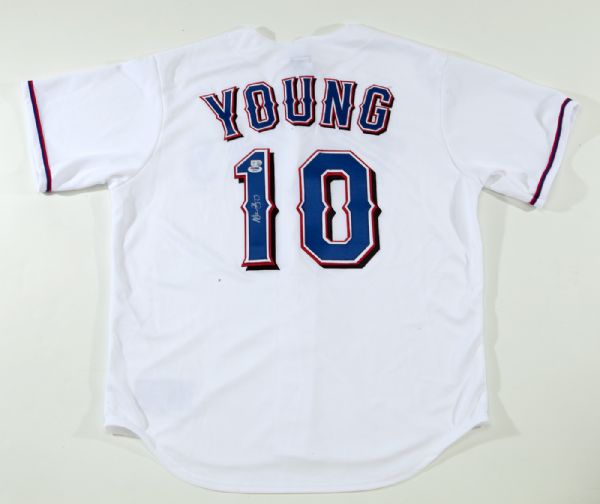 MICHAEL YOUNG SIGNED TEXAS RANGERS MAJESTIC MAJOR LEAGUE BASEBALL JERSEY