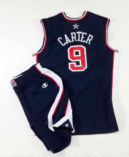 2000 VINCE CARTER SIGNED OFFICIAL USA OLYMPIC GAME WORN JERSEY AND SHORTS