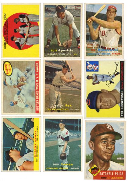 1953-59 TOPPS BASEBALL LOT OF (9) HOFERS AND STARS INCL. SATCHEL PAIGE