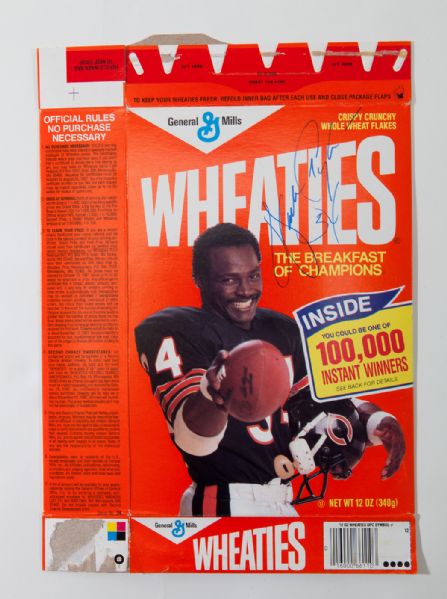 WALTER PAYTON SIGNED WHEATIES BOX WITH INSCRIPTION "34"