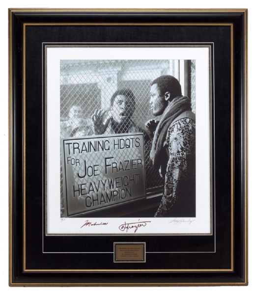 LARGE LIMITED EDITION MUHAMMAD ALI AND JOE FRAZIER SIGNED PHOTOGRAPH BY FAMED PHOTOGRAPHER GEORGE KALINSKY