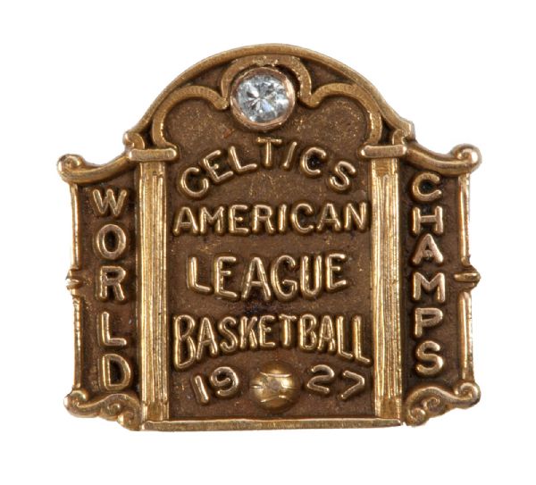 1927 NEW YORK CELTICS (FIRST) AMERICAN BASKETBALL LEAGUE WORLD CHAMPIONSHIP PIN ATTRIBUTED TO DAVE BANKS